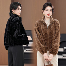 时尚新款2025冬保暖水貂皮草外套短款女貂皮大衣海宁拼貂毛皮一体