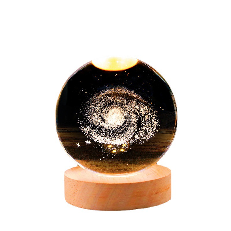 Bola de cristal luminosa grabada con láser, recargable por USB, luz nocturna, adorno para dormitorio, regalo navideño para niñas