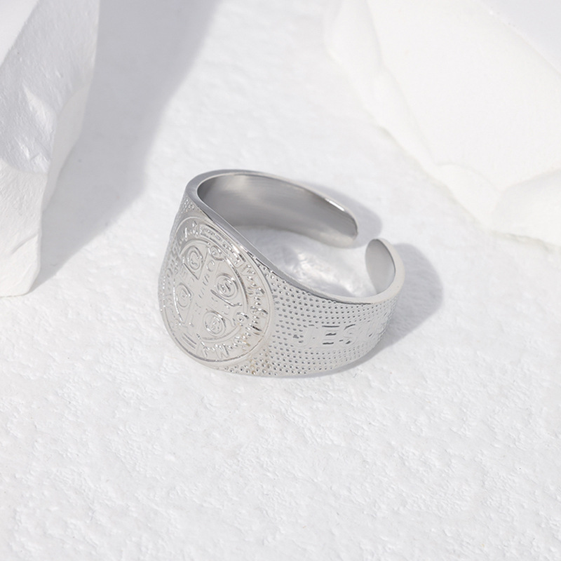 Party Occasion 304 Stainless Steel Material Cross Pattern PVD Coated Real Gold Plated Cross Stainless Steel Retro Waterproof Non Tarnish Wide Band Ring