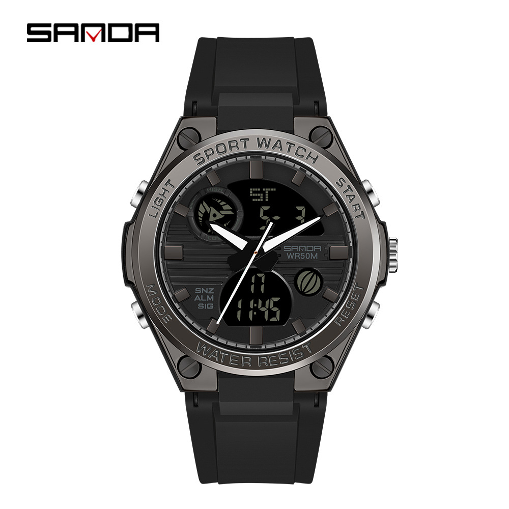 Sanda 6067 nuevos deportes al aire libre de moda personalizada doble pantalla electrónica movimiento luminoso Calendario Cronógrafo
