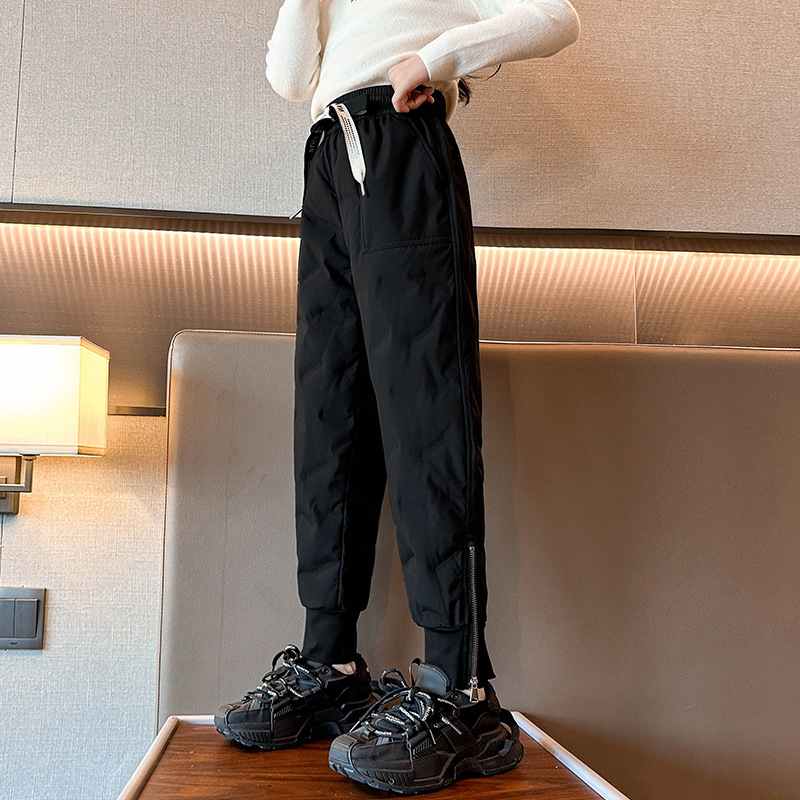 Girls' down-filled pants, thickened for winter 2025, warm pants for older girls, white duck down, thickened and warm.
