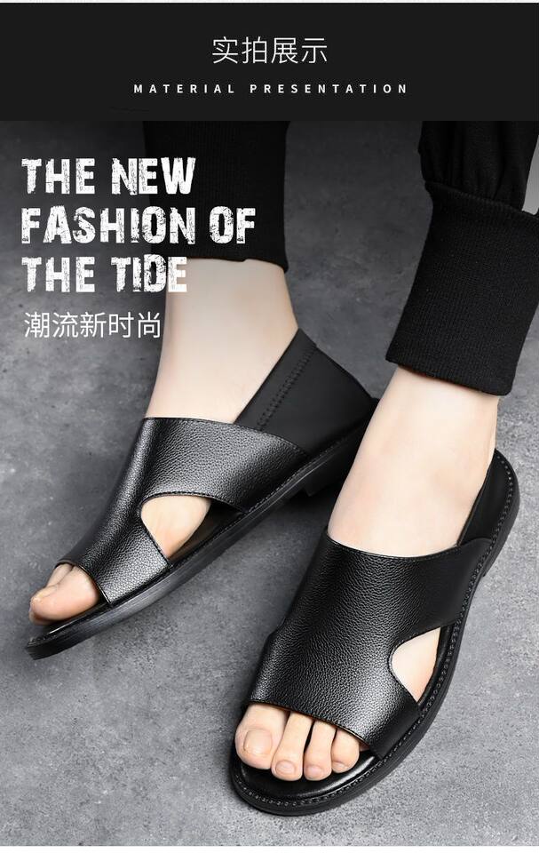 Dép sandal nam da bò thật đế mềm chống trượt kiểu Birkenstock — màu đen chi tiết 2