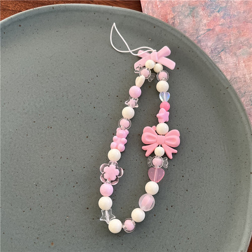 Creative mobile phone chain pink girly style beaded bracelet pendant cute creative tulip lanyard key chain for women