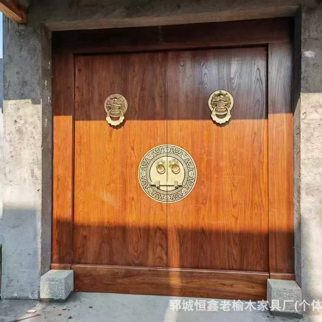 老榆木大门中式进户门别墅庭院仿古门老门板做旧大门推拉门