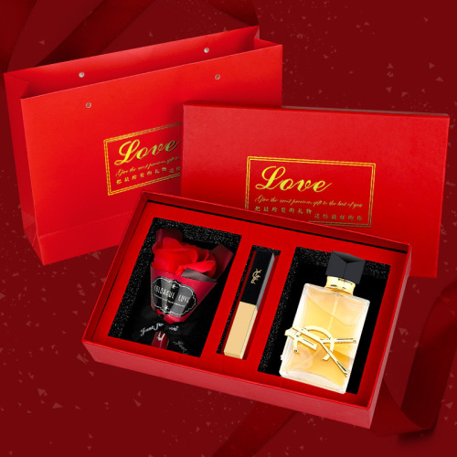 Di Xiang'er Chinese Valentine's Day Rose Gift Box Black Opium Liberty Ladies Lipstick Perfume Set Birthday Gift