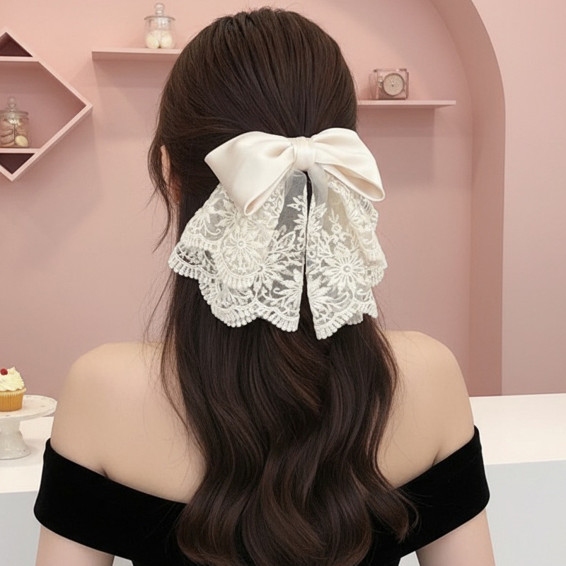 Бежевая заколка-крабик с бантиком, 368м, цветочный принт