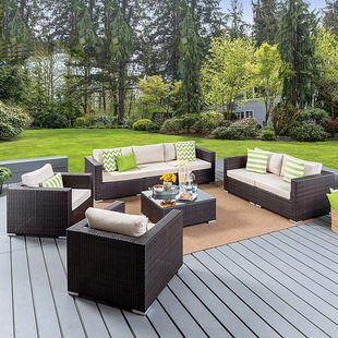Outdoor Sofa Waterproof Sunscreen Garden Courtyard Rattan Chair Outdoor Balcony Outdoor Rattan Sofa Coffee Table Combination Furniture
