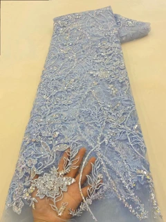 外贸绣花亮片珠子花边布料非洲新娘服装舞台表演服网底面料JX3848