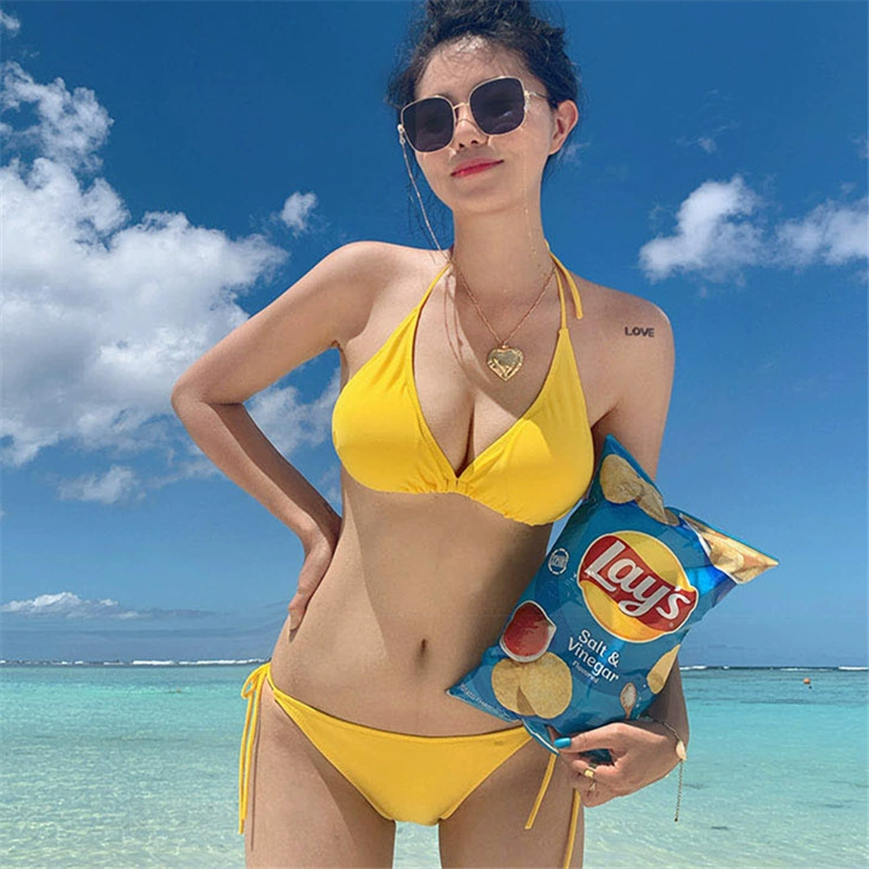 Multicoloured summer sexy swimwear, split beach push up bra for swimming, internet celebrity