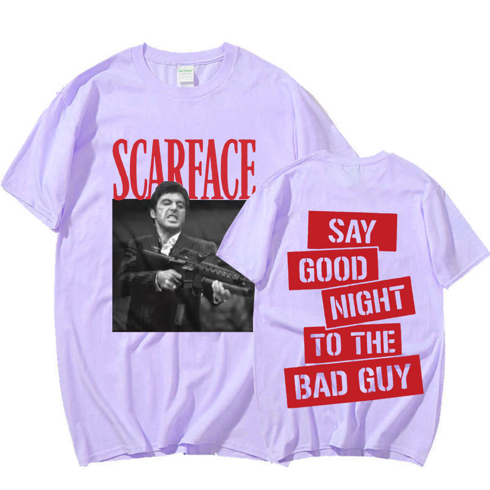 Película de los 90 "Scarface" Camiseta de Tony Montana a los malos, lema de buenas noches, camiseta gráfica