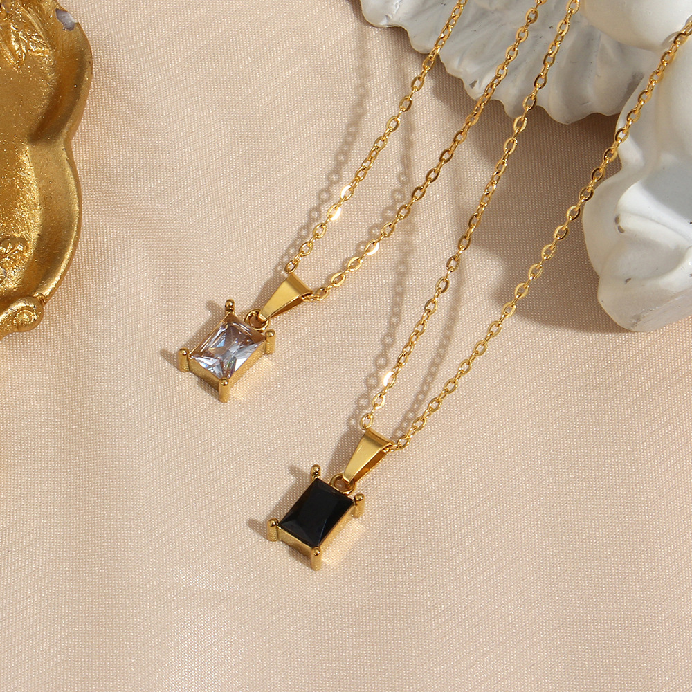Glam Square Stainless Steel Necklace Plating Zircon Stainless Steel Necklaces