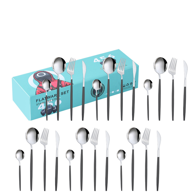 Amazon transfronterizo portugués vajilla de acero inoxidable 24 piezas conjunto cuchillo de comida occidental, tenedor y cuchara YY pequeña caja traje regalo de boda