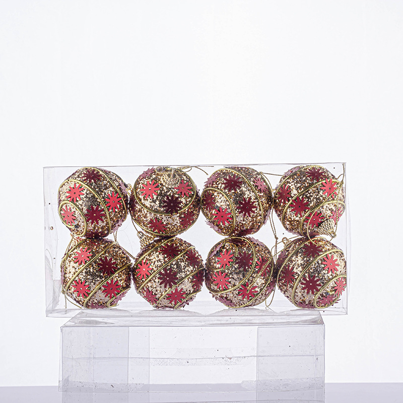 6cm una caja de 8 copo de nieve colgantes decorativos oro Navidad bola Navidad árbol adornos vacaciones suministros