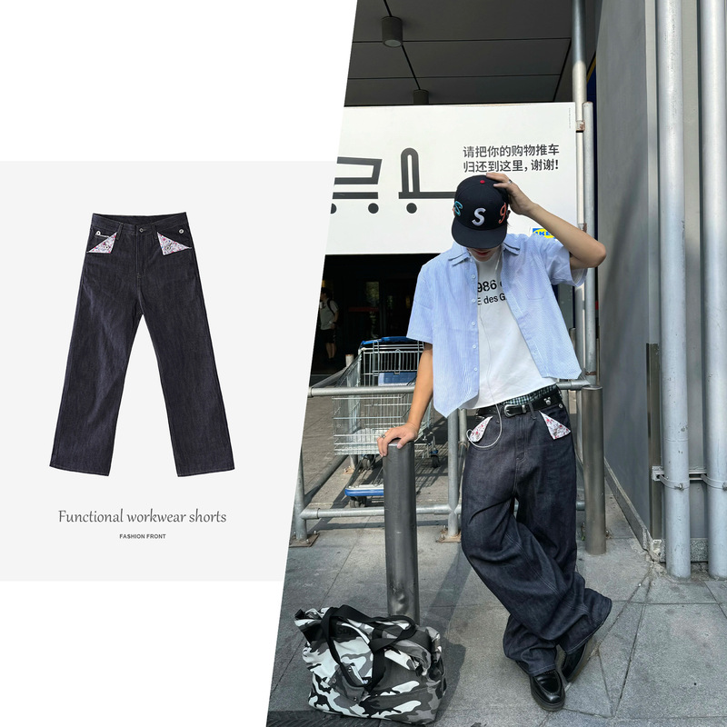 【Jmwh】Second-Generation Red-Edged Raw Denim 14-Ounce Narrow A-Line Straight-Cut Floral Jeans 【Jmwh】Second-Generation Red-Edged Raw Denim 14-Ounce Narrow A-Line Straight-Cut Floral Jeans