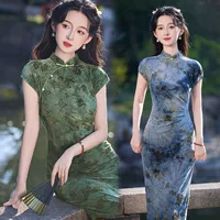 Тонкая талия, новый китайский стиль длинного cheongsam улучшенный молодой стиль 2025 новая женщина старый шанхайский ретро лето