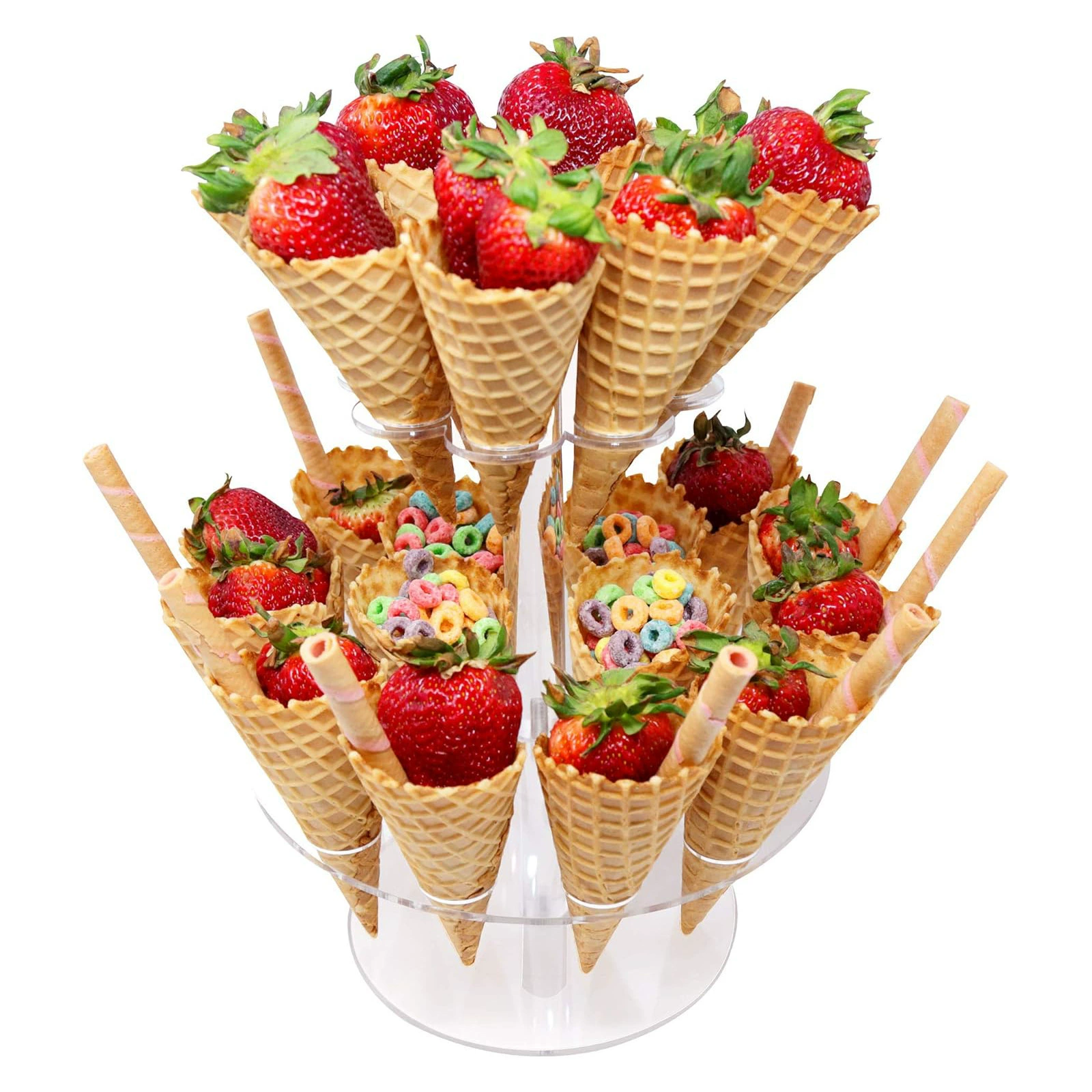 Прозрачный двухслойный акриловое коническое мороженое подставка для дисплея 24-лунная подставка для яичного рулона хрустящая подставка для суши