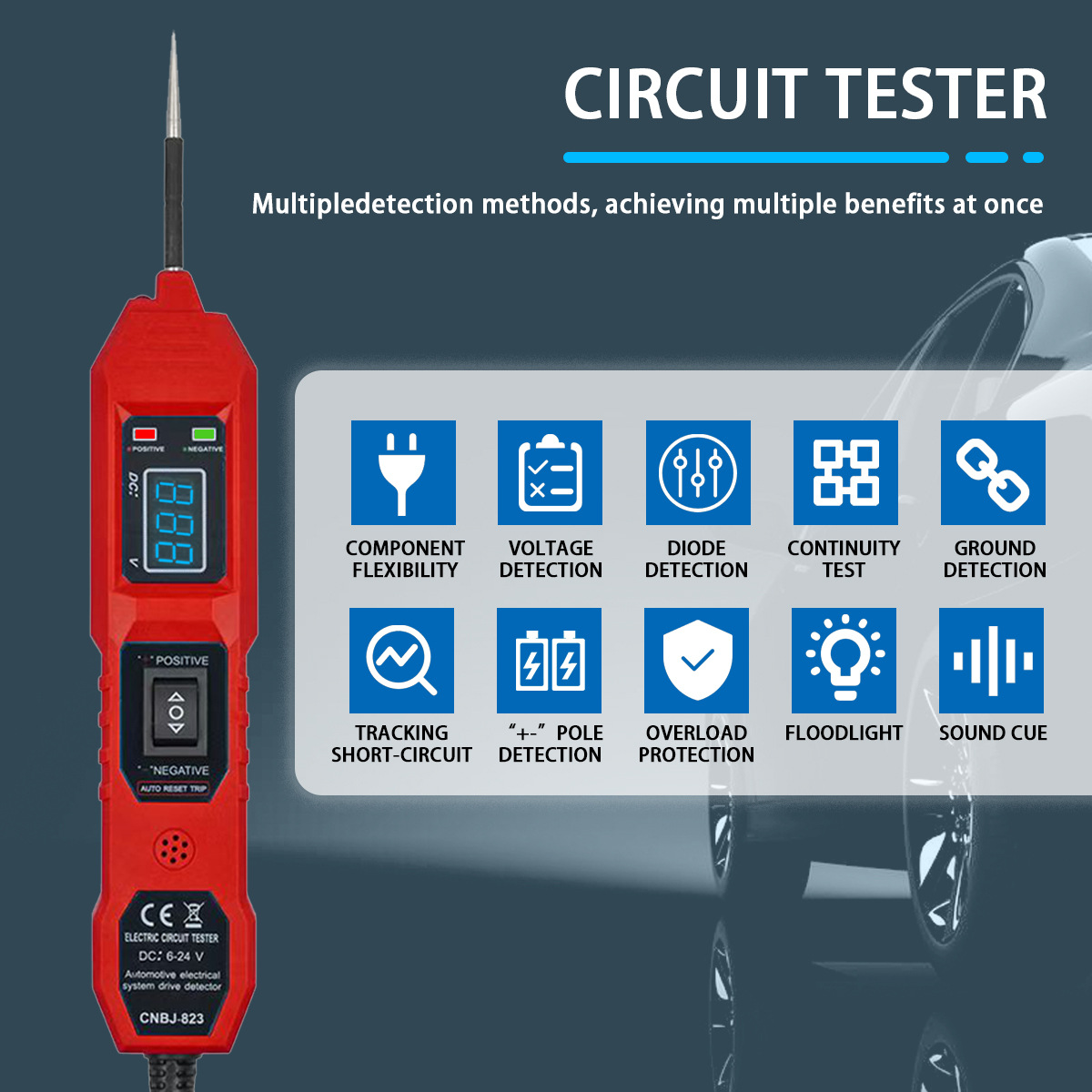 Automotive Circuit Tester 6-24V Digital Display Line Finder with Light Anti-Interference Power Detector Line Finder