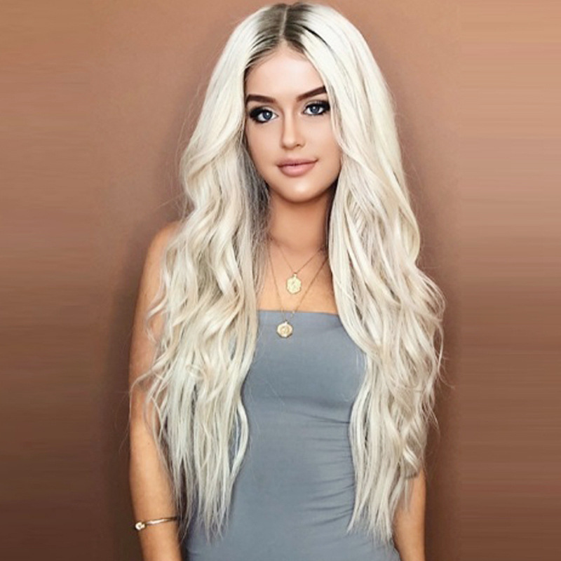 Mechanically Made Women's Wig, Natural and Realistic Long Curly Hair Without Bangs, Middle Parting, Platinum Blonde Hairpiece Mechanically Made Women's Wig, Natural and Realistic Long Curly Hair Without Bangs, Middle Parting, Platinum Blonde Hairpiece