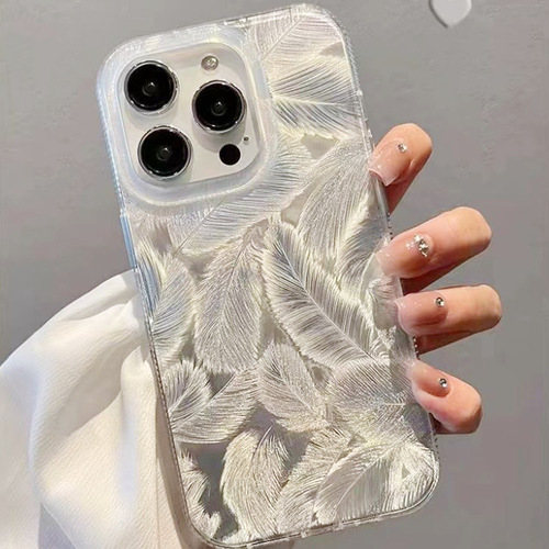 Ins-style high-end laser feather Apple iPhone 15 case with Chanel-inspired silver, suitable for 14 Pro Max Apple iPhone 13 shell