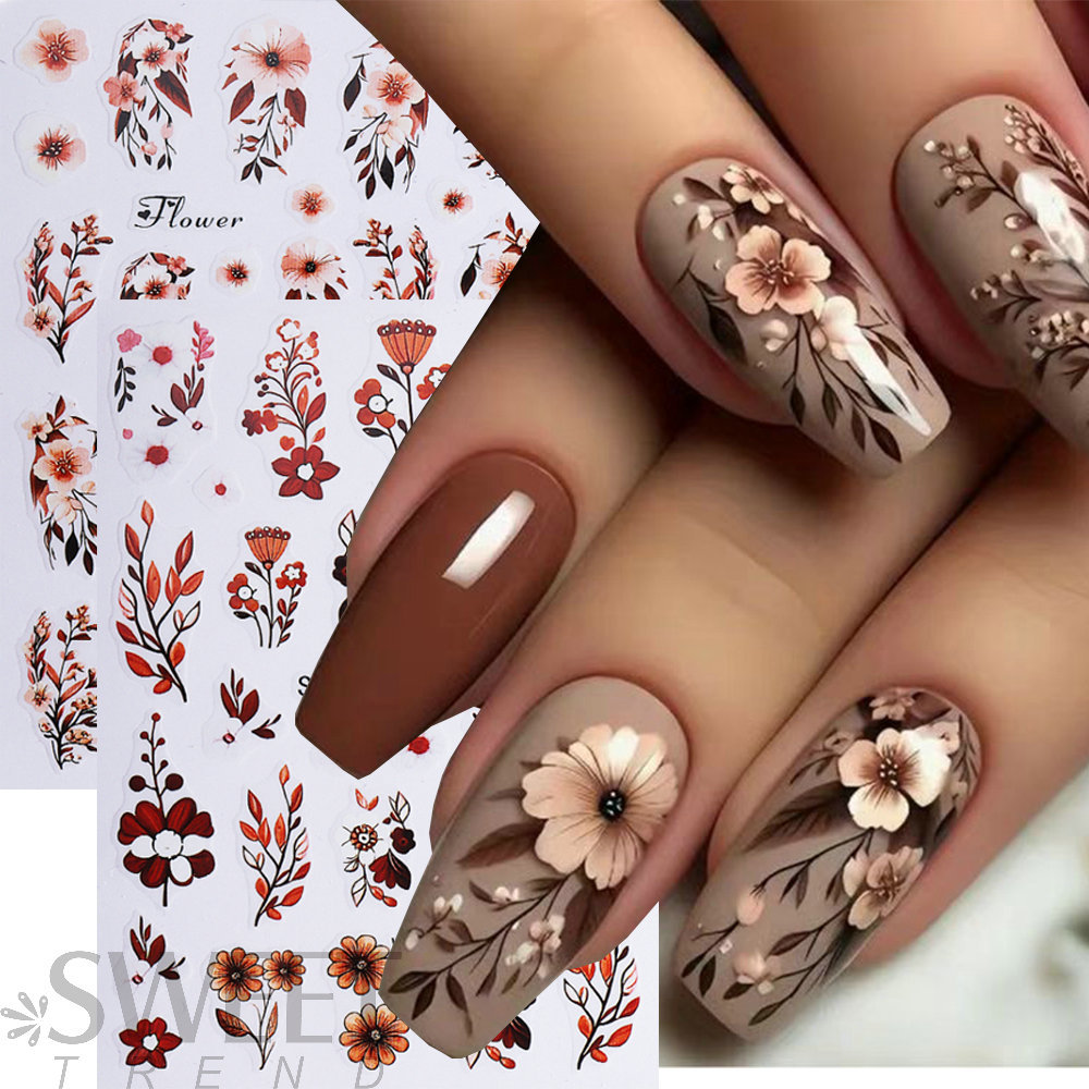 New Cross-Border Ins Style Nail Art Stickers Autumn Fallen Leaves Pumpkin Mushroom Maple Leaf Ginkgo Autumn Adhesive Nail Stickers