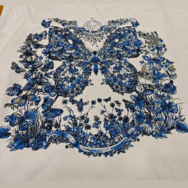 2024蘑菇家 蓝色蝴蝶数码印花布料 100纯棉时装女装高定裙子面料