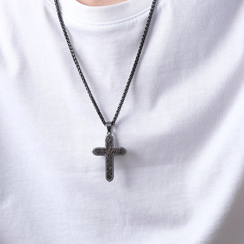 New original stamped prismatic inlaid antique pattern cross accessories men's two-color stainless steel two-color pendant