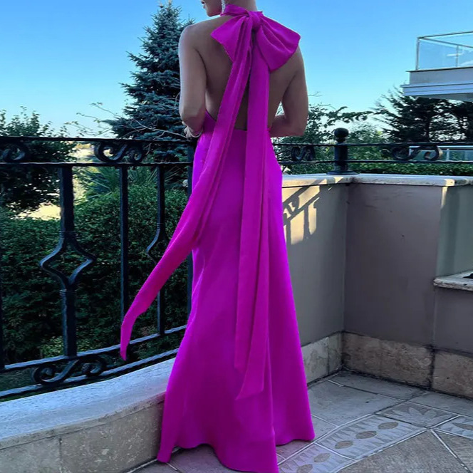 Cross-border European and American autumn and winter new independent station French satin lace-up backless sexy dress dress women NQ3409