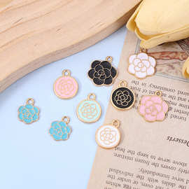 小香风山茶花单孔吊坠韩版简约滴油合金小花diy首饰钥匙扣配件