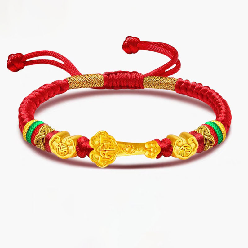 황금 루이 + 행운의 자물쇠 붉은 밧줄 2개(약 0.55g)