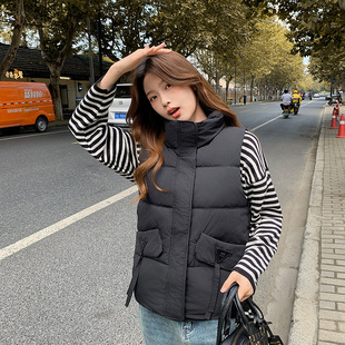Cross-border Winter 2024 New Style Vertical Collar Down Cotton Vest Women's Loose plus size Niche Warm Vest Jacket Women's Fashion