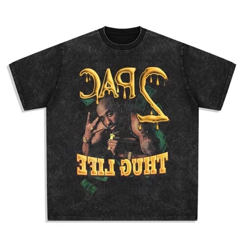 Cross-border eBay retro hip-hop printed short-sleeve washed short-sleeve loose round neck T-shirt for men, Amazon foreign trade wholesale