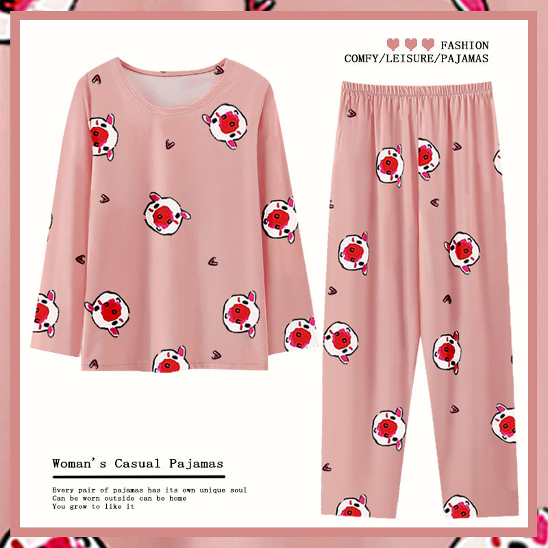 대외 무역 봄과 가을 잠옷 여성 긴팔 바지 외부 착용 캐주얼 느슨한 여성 홈 웨어 얇은 투피스 세트