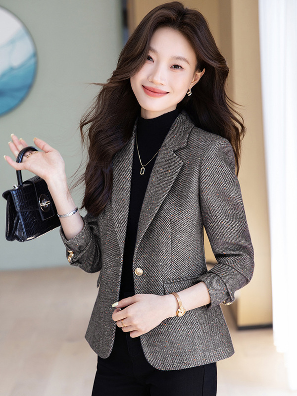 西装外套女2025新款春秋高级感修身显瘦休闲气质西服毛呢复古上衣|undefined