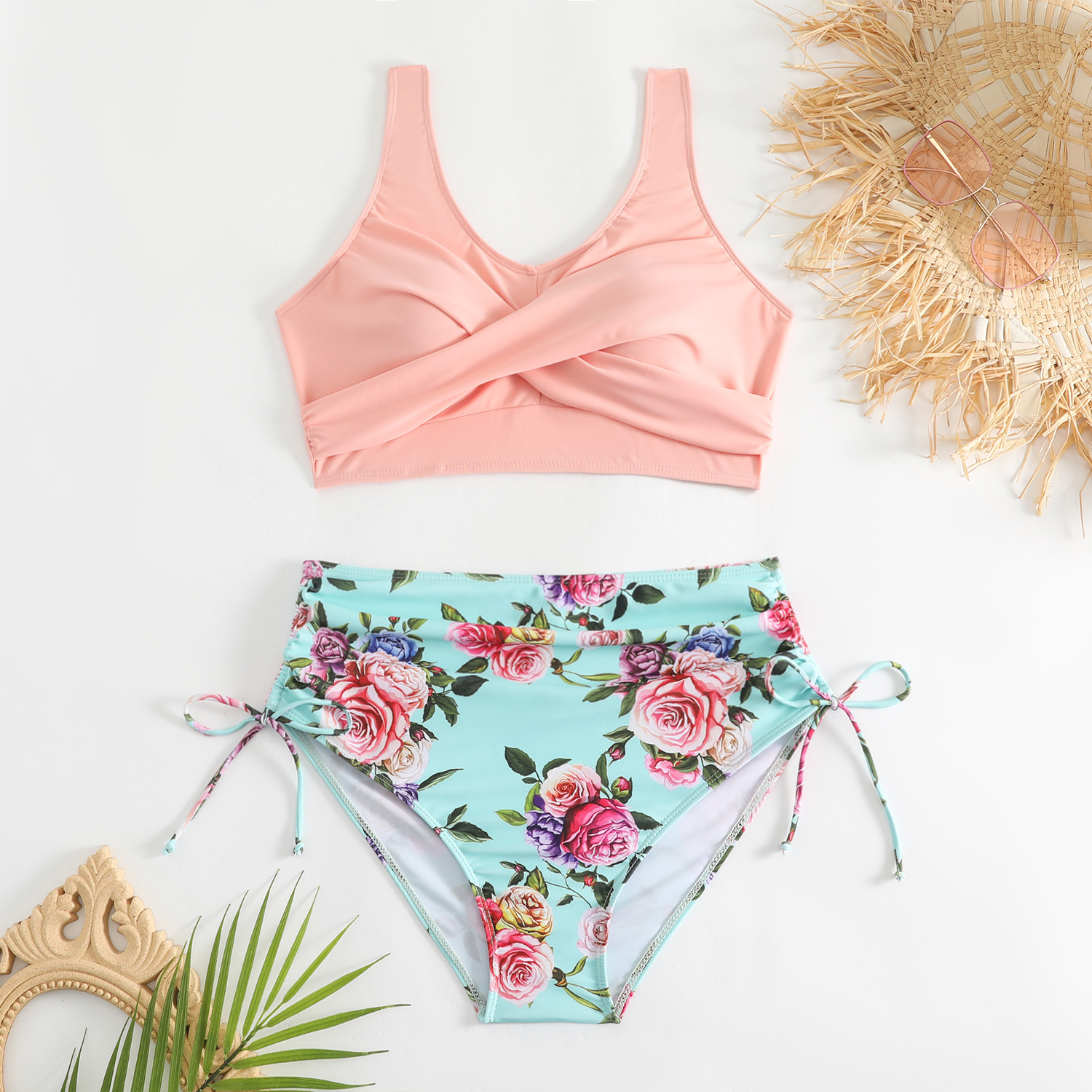 Bikini de Talle Alto con Tiras Cruzadas de Nailon, Sin Mangas, para Natación image 12