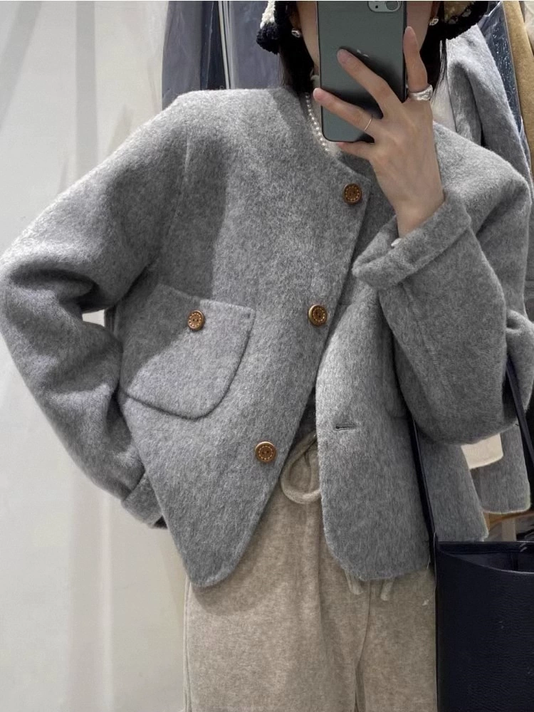 Шерстяное короткое двустороннее пальто (Chanel стиль) для тинейджеров, демисезон, мягкая шерсть