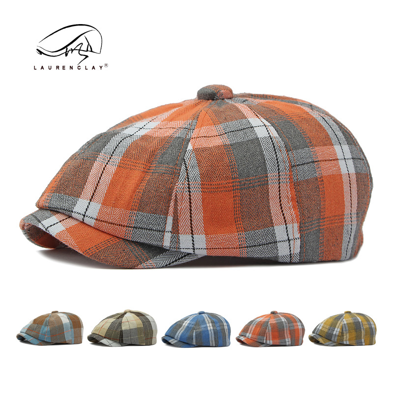 Estilo coreano moda Plaid octogonal sombrero hombres y mujeres primavera y verano boina delgada británico retro newsboy sombrero pintor sombrero
