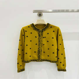 南油高版本2025年秋冬新款重工手工花朵水钻钉珠装饰圆领针织开衫