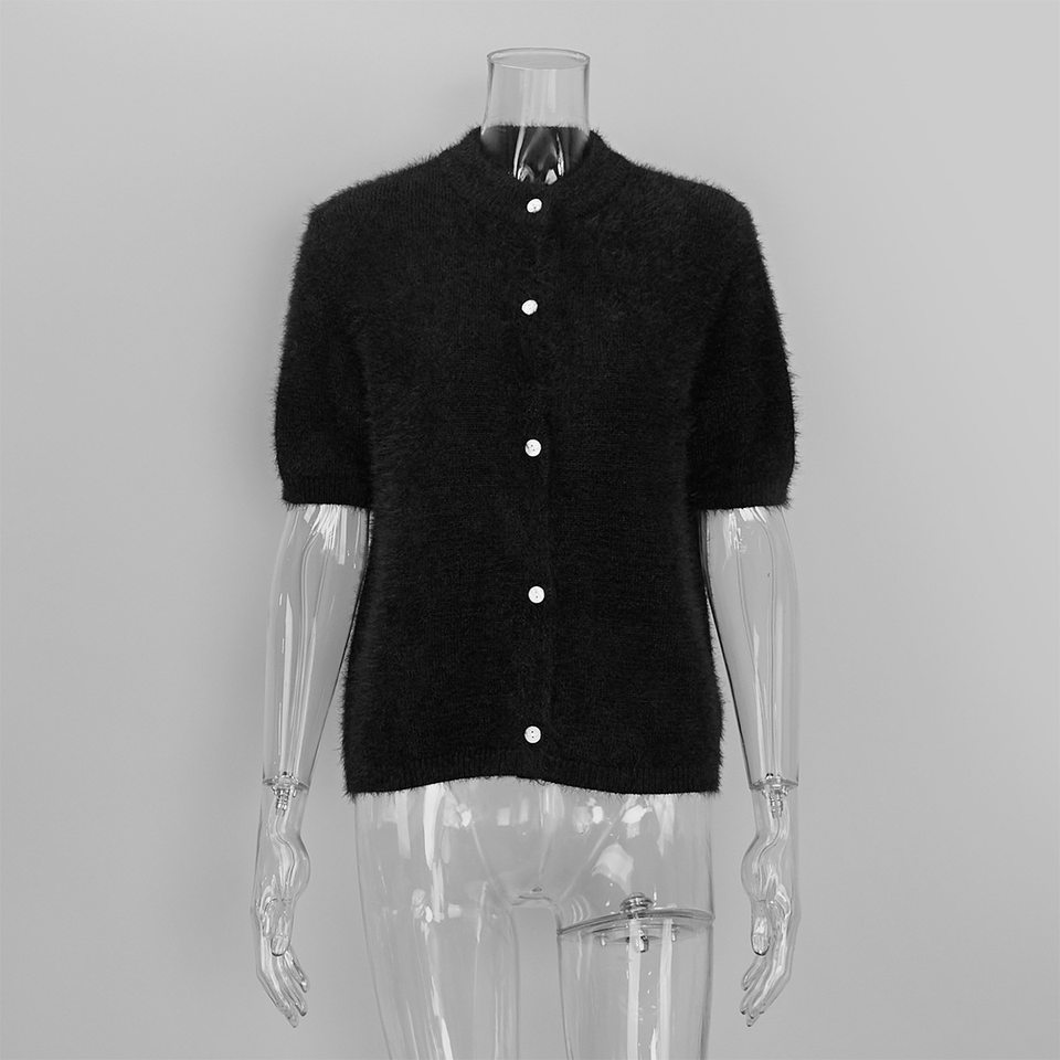Áo cardigan dệt kim tay ngắn cổ bán cao ôm dáng phong cách retro — Màu hồng, Màu hồng cánh sen, Màu trắng, Màu tím chi tiết 68