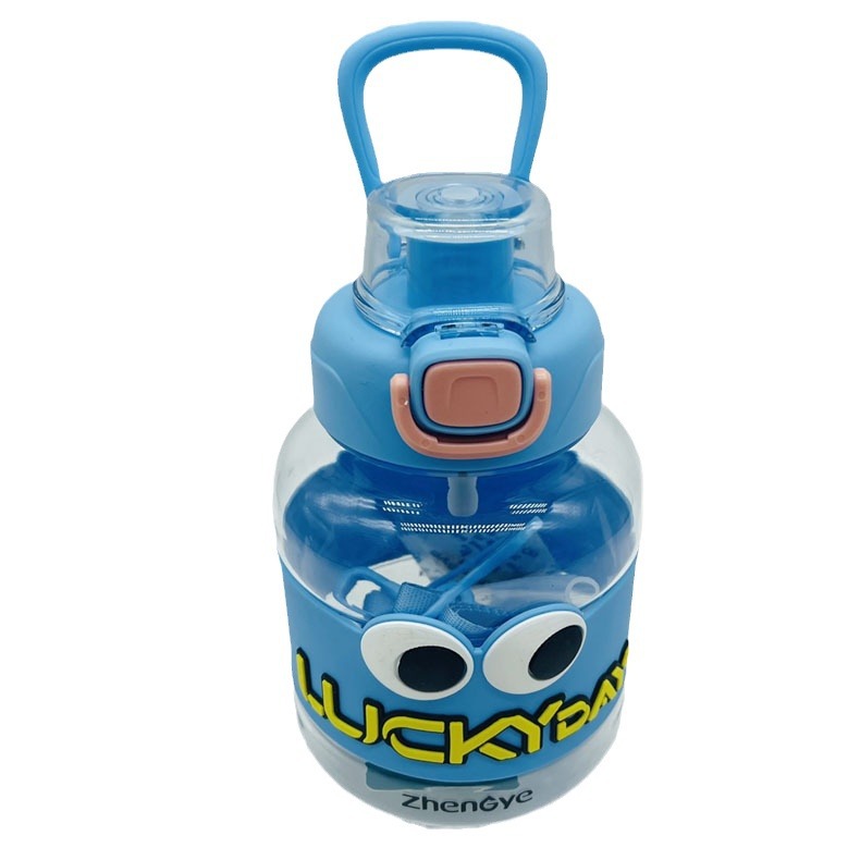 1529 tazas de plástico de ojos grandes tazas de plástico para niños estudiantes tazas de plástico cubierta de resorte de paja tazas de plástico de mano tazas de agua