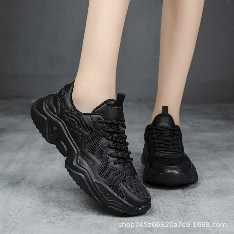 블랙 남녀 공용 운동화, 부드러운 밑창, 가벼운 무게, 스퀘어 댄스 및 피트니스 신발, 패셔너블한 여행용 아빠 신발, 러닝화, 통기성