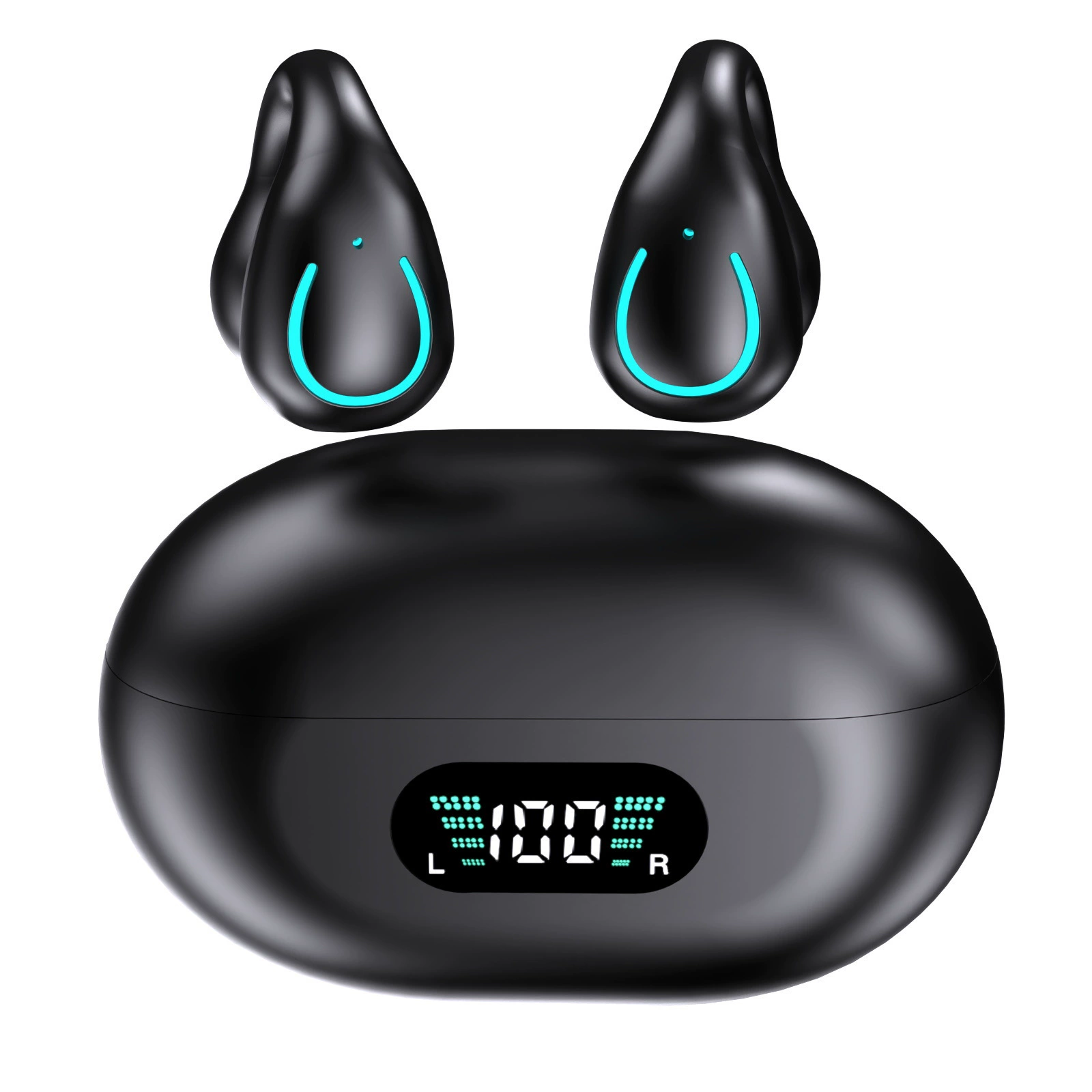 Wireless Earbuds, Bluetooth 5.3 Ear-Clip Design, True Wireless with LED Charging Case, Sweatproof