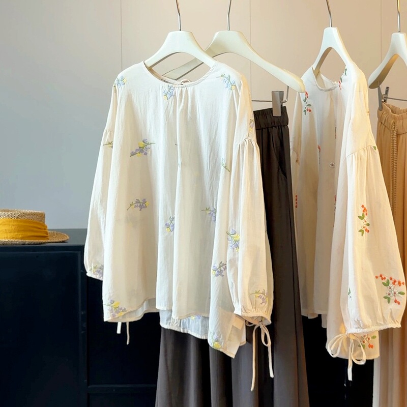 Korean-style floral embroidered sun protection shirt for women, 2026 summer new model, lightweight, breathable, loose-fitting, versatile long-sleeve top, trendy