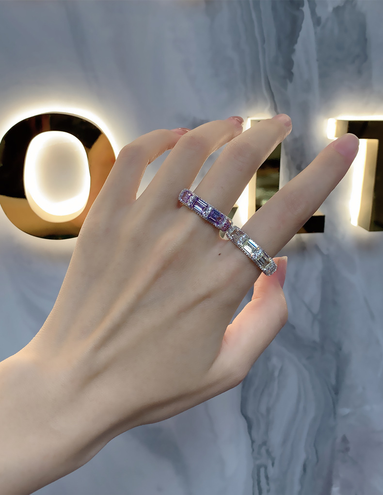 Fashion Color Block Square Sterling Silver Inlay Zircon Rings