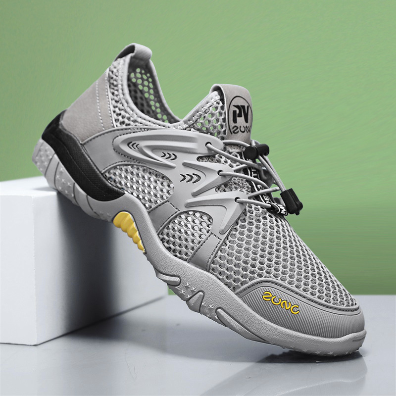 Zapatos de malla de verano para hombre, malla transpirable, zapatos finos para hombre, zapatos de senderismo de red única huecos, zapatos de moda deportiva de ocio de verano
