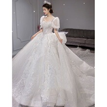 主大码婚纱礼服新娘2025新款大拖尾女小个子法式重工气质一字肩宫