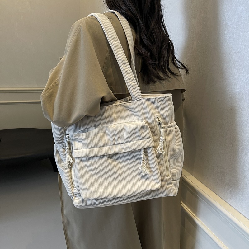 Bolso de pana para mujer de gran capacidad 2024 nuevo otoño e invierno ocio bolso de la compra de un solo hombro