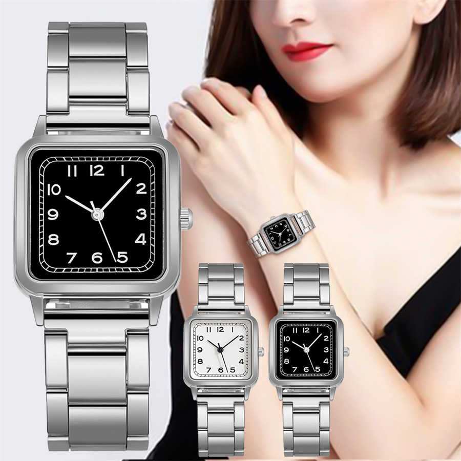 Cross-Border New Pair Watch Steel Band Watch Women's Quartz Watch Square Women's Watch Watch Manufacturer Spot Wholesale