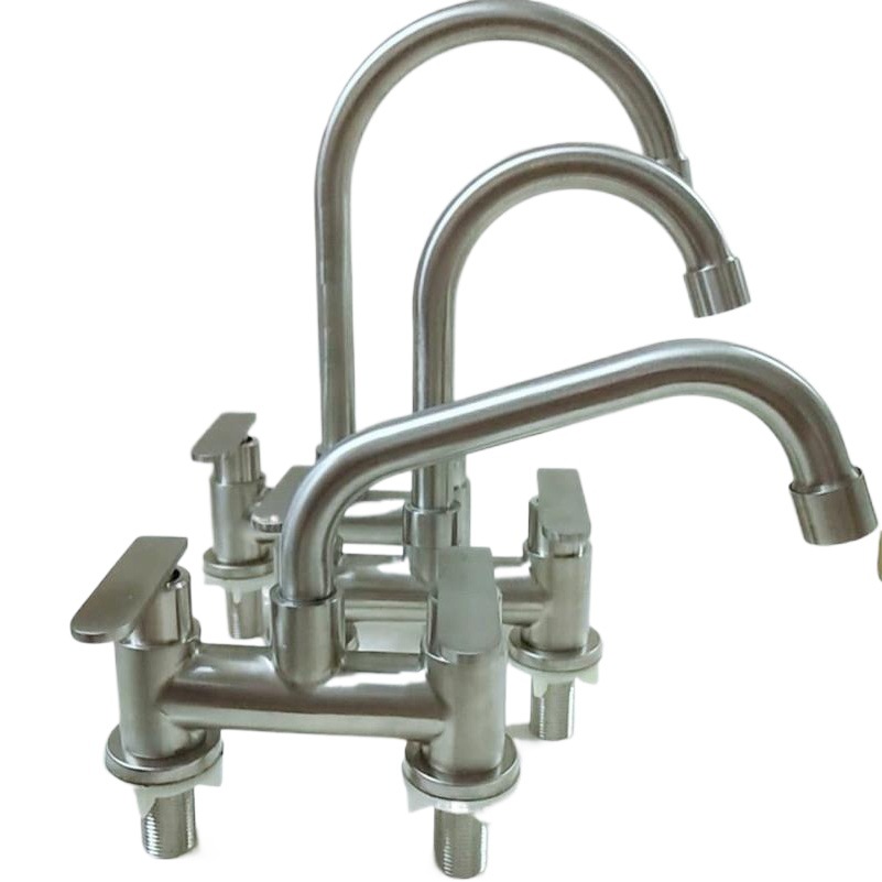 Grifo de Lavabo de Doble Orificio de Acero Inoxidable 304 Monomando para Lavabo
