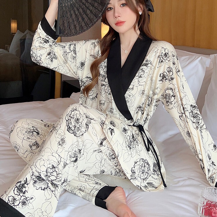 Trendy popular women's summer thin modal kimono maternity pajamas for postpartum and breastfeeding, suitable for spring and autumn, plus size set Trendy popular women's summer thin modal kimono maternity pajamas for postpartum and breastfeeding, suitable for spring and autumn, plus size set