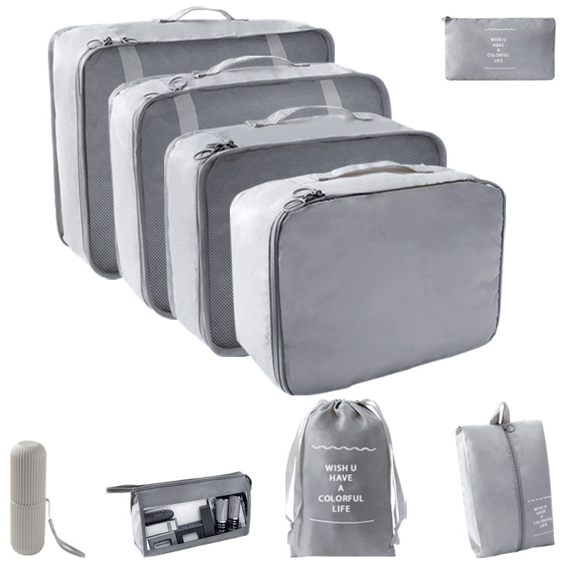 그레이 화장품 가방 9 장 세트 “7 장 세트 + 삼각 가방 + 워시 컵]